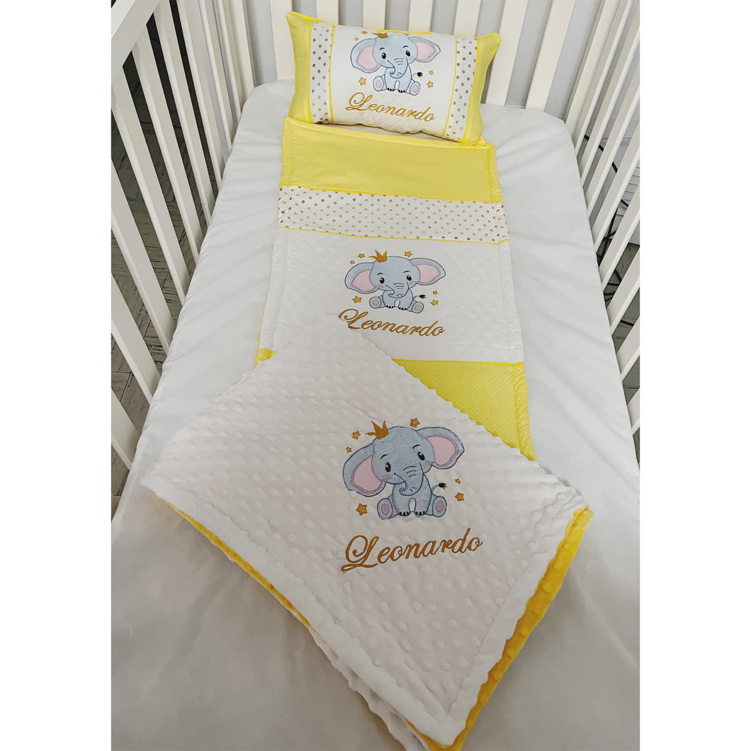 Elephant Crib Bedding Set/Crib Bedding Set Boy/ Birth Set/ Elephant Quilt/Boy / Personalized/Blanket/Embroidery