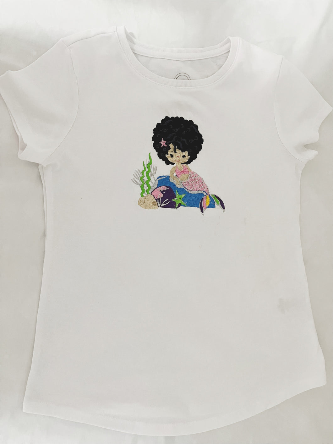 Embroidery Afro Girl American Mermaid Birthday/Girl Shirt Mermaid Birthday T-shirt/Personalized