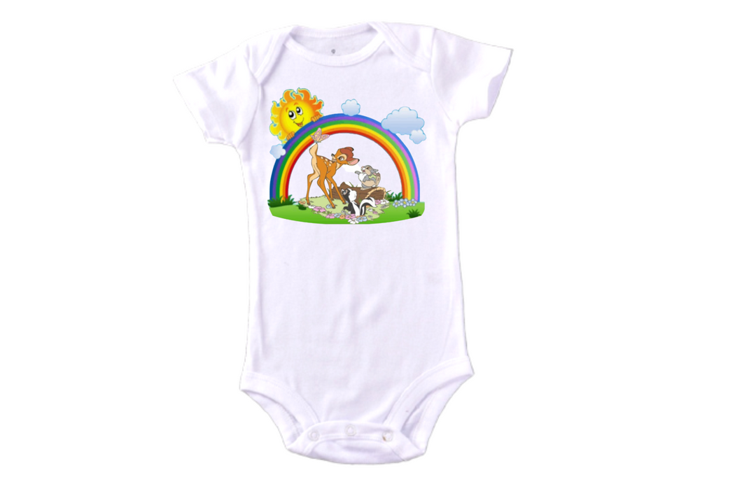 Bambi with Butterfly and Rainbow Happy Birthday Inspired/Bodysuit/T-shirt