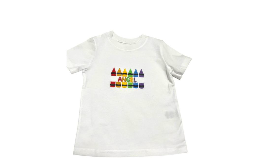 Colors Crayon Back School T-shirt White/Boys Crayon Shirt/Crayons Personalized