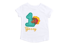 Load image into Gallery viewer, First Thanksgiving Shirt/First Birthday/Thanksgiving T-shirt Toddler Tee Shirt/Girl/ Embroidered/Monogram/Fall Pumpkin Patch/ Personalized
