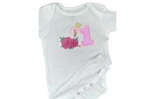 Load image into Gallery viewer, Flamingo Flowers  Embroidery  Design /Bodysuit/ Girl Embroidery/ 1st Birthday Bodysuit
