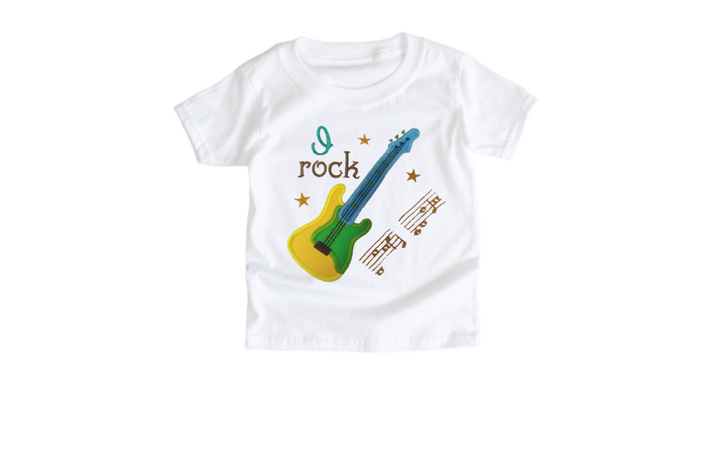 I Rock Music Applicate Embroidery T-shirt/Onesie/Bodysuit/Birthday T-shirt/Happy Birthday/Kids Clothing/Boy Clothing/T-shirt/Embroidery