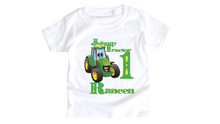 Load image into Gallery viewer, Johnny Tractor Happy Birthday Toddler  Shirt - Birthday Shirt/Custom Name and Age/Personalized

