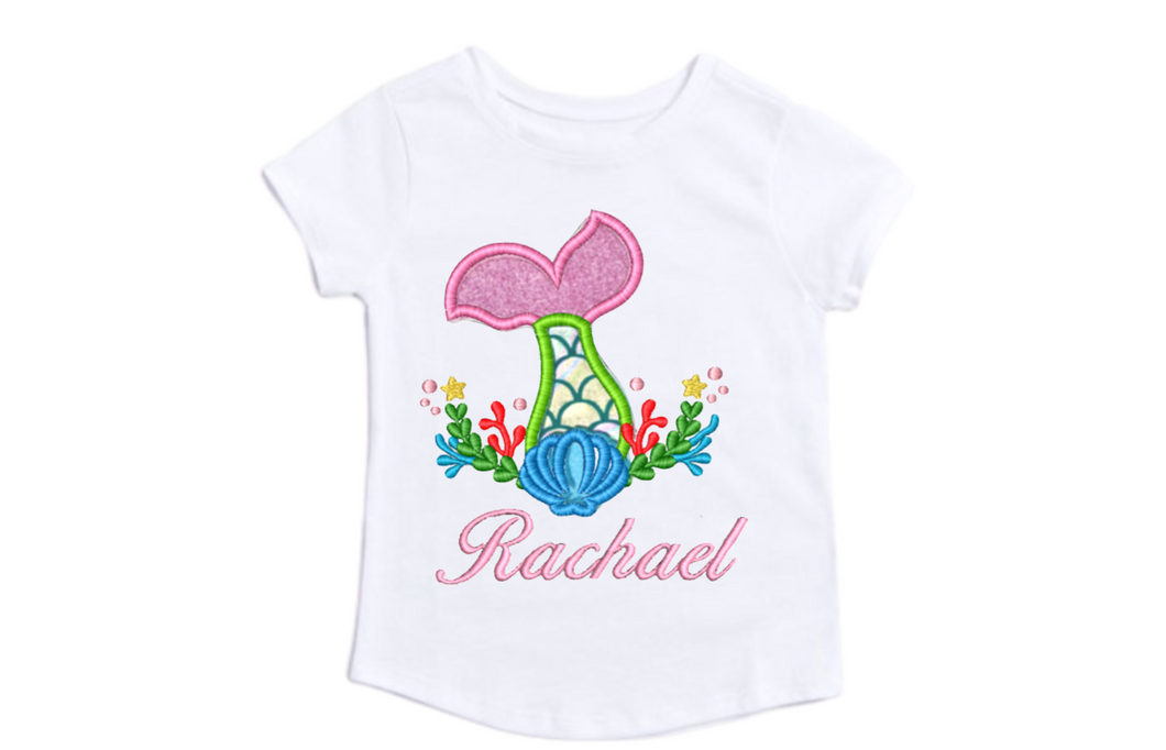 Mermaid  Tail Swag  Birthday Girl/ Mermaid Tail Birthday/Mermaid Embroidery T-shirt