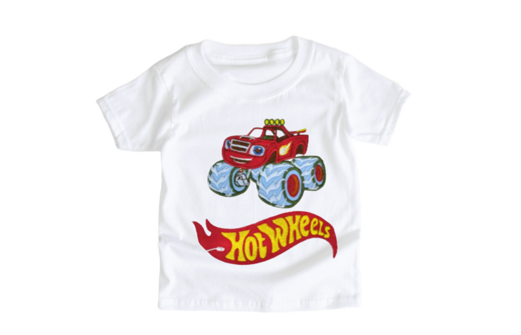 Wheel/Blazed Inspired Embroidery Boy T-shirt/Hot Wheel Shirt/Hot Wheel Embroidery/Boy Birthday T-shirts