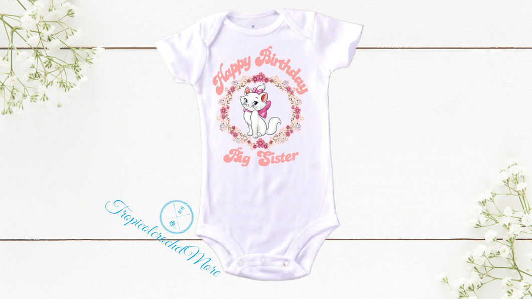 Marie Happy Birthday Big Sister Aristocats  Bodysuit Inspired/Marie Personalized